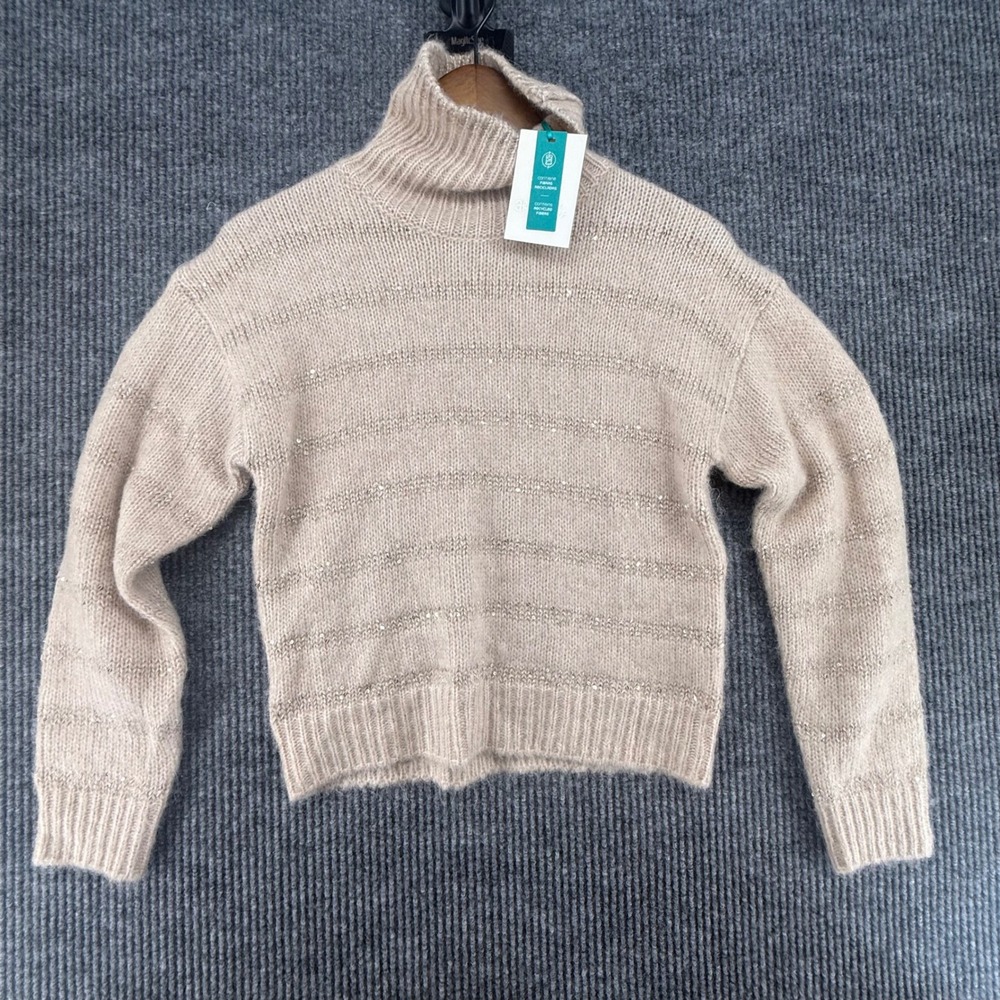 Abel & Lula Turtleneck Sweater Girls Size 14 Wheat Beige NWT Sequin Stripe Wool
